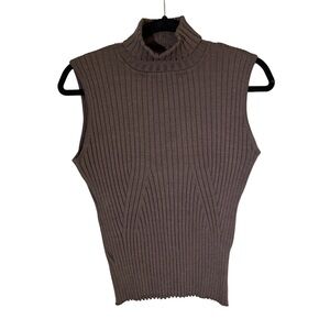 Vintage 90s Revue Ribbed Mock Neck Knit Top – Brown, Size L